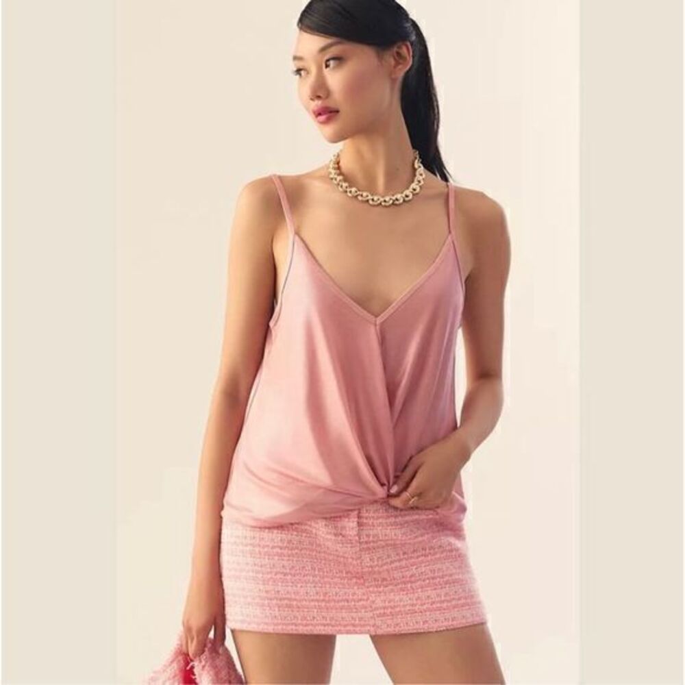 Anthropologie Porridge Shiny Pink Metallic Twist Tank Top Blouse Shine Barbie L